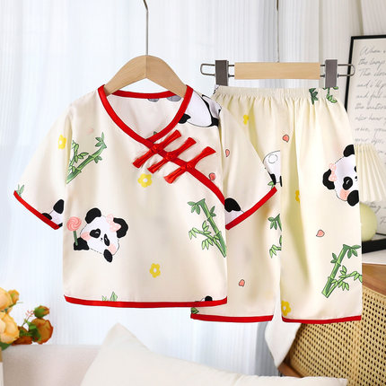 儿童棉绸睡衣女童宝宝汉服薄款透气空调服中国风女孩家居服套装