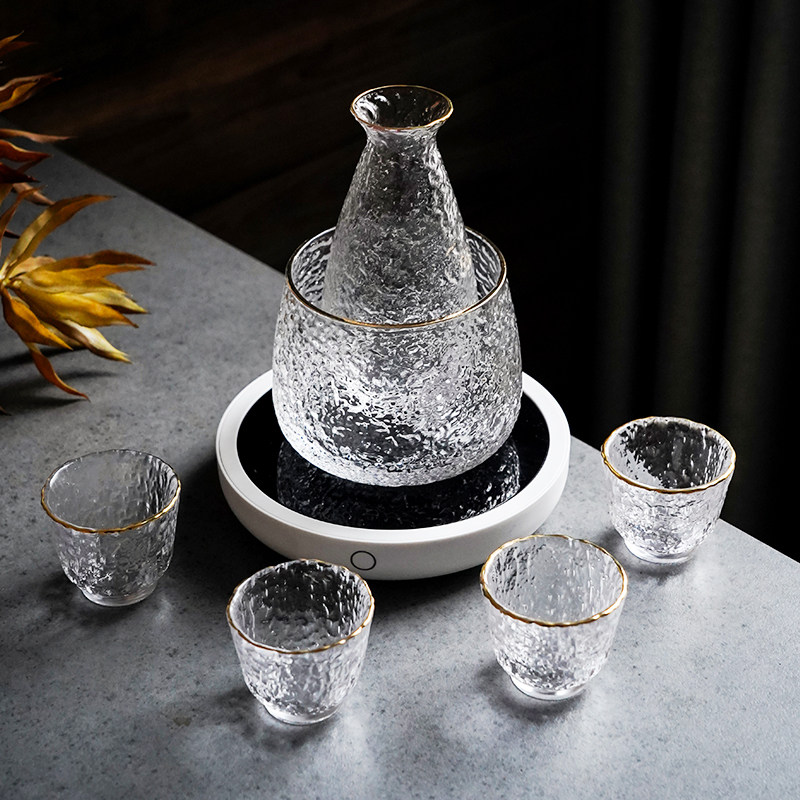 日式锤纹玻璃温酒器酒具青梅酒果酒杯清酒白酒米酒烫酒壶小酒杯子