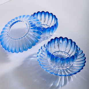 家用花边彩绘玻璃燕窝碗金边透明菊皿沙拉碗盘 创意莲花碗盘碟套装