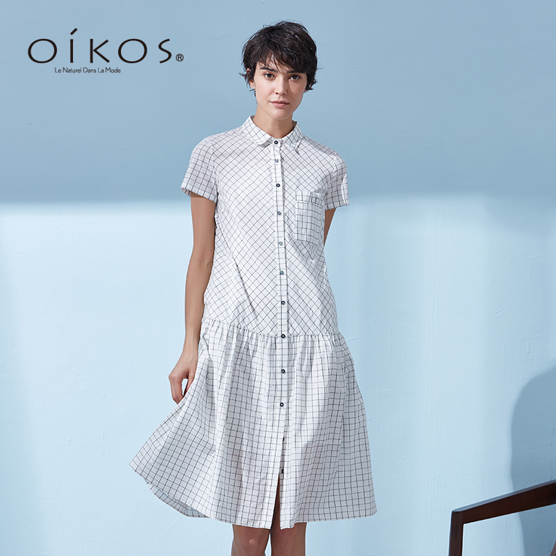 OIKOS2018Ïļ¾Ð¿îºÚ°×¸ñ×ÓÁ¬ÒÂȹŮÐÞÉí³ÄÉÀÁìA×Ö¶Ìȹ5A21D3031