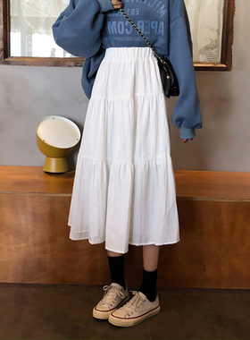 白色半身裙女2024新款夏季高腰a字显瘦伞裙百褶长裙小个子山本裙