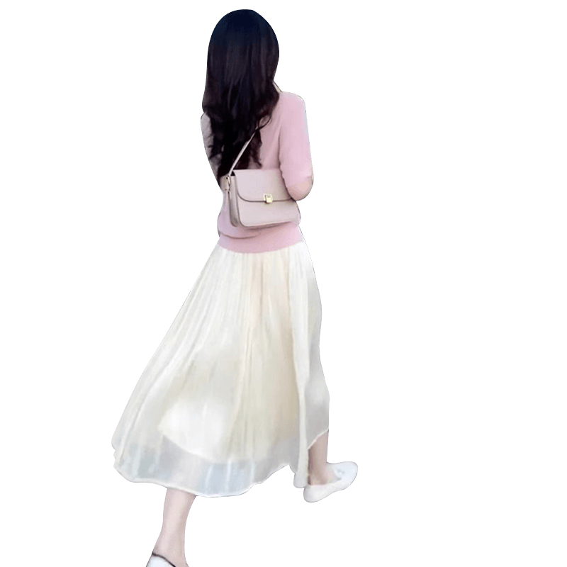 流光裙子女夏季2024新款垂墜感高腰a字半身裙長款質顯瘦大擺傘裙