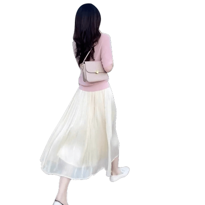 流光裙子女夏季2024新款垂坠感高腰a字半身裙长款质显瘦大摆伞裙