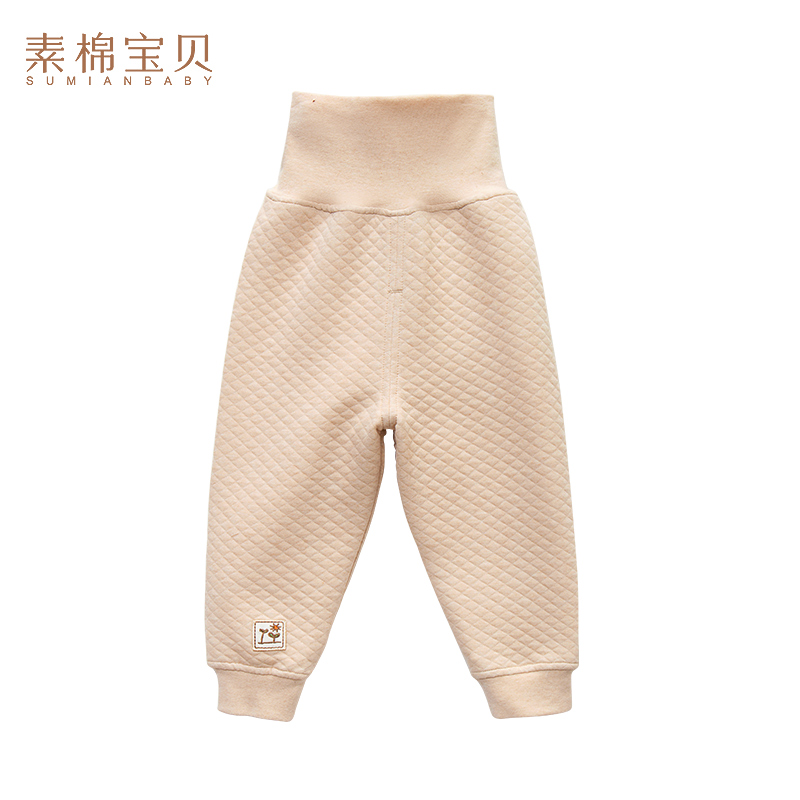 婴儿纯棉可开裆秋冬高腰护肚裤