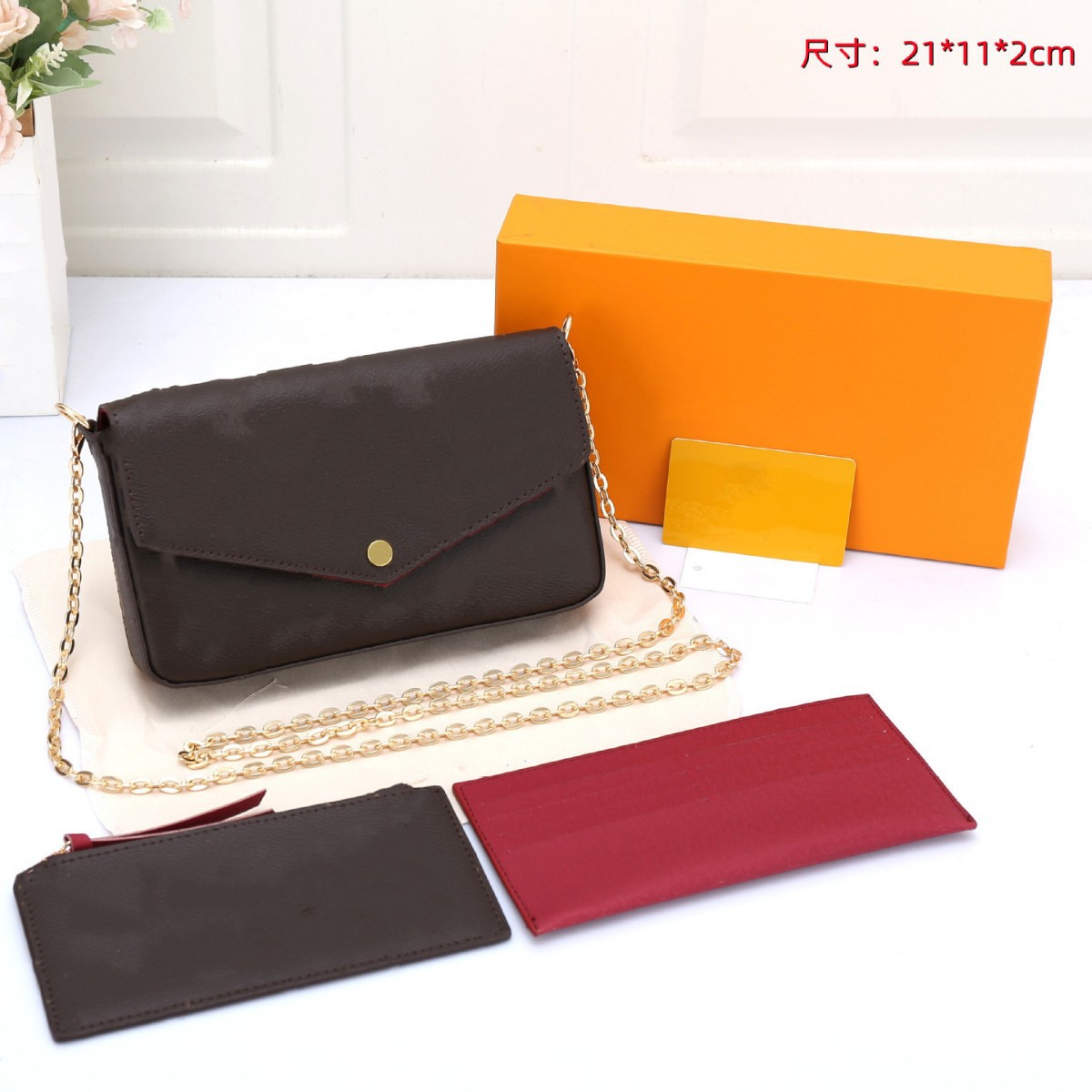 真皮款经典三件套金属链条信封包欧美时尚24新款轻捷单肩斜跨