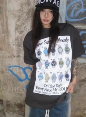 Aew 美式街头Roexl创意印花宽松夏季情侣圆领280G重磅短袖Tee