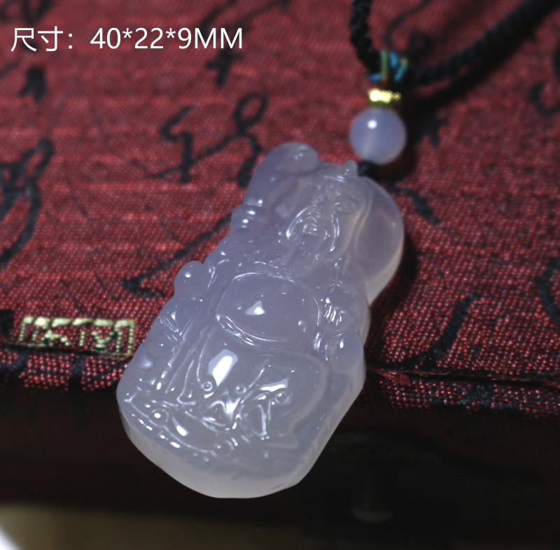 天然白玛瑙雕刻关公吊坠男款项链项坠/吊坠
