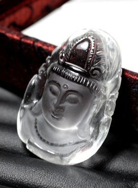 2025天然8A收藏级白水晶观音吊坠男女情侣佛头菩萨本命年挂件项链