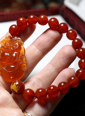 天然红玛瑙生肖兔转运吉祥物 手链