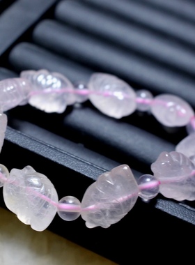 正品天然粉水晶鱼手链女手串粉色年年有鱼闺蜜事业顺利招财首饰