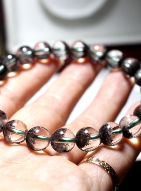 天然水晶红绿幽灵手链女绿聚宝盆半盆幽灵千层满天星手串男转运