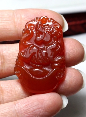 天然红玛瑙生肖虎吊坠玉髓鼠牛虎兔龙蛇马羊猴鸡狗猪男女属相2025