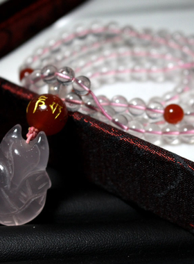 天然粉水晶狐狸吊坠项链108多圈手链毛衣链旺桃花送闺蜜礼物转运