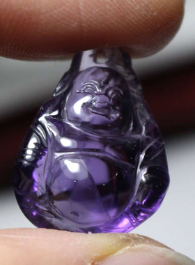 天然紫黄水晶弥勒佛吊坠大肚佛紫晶项链女民族吉祥物挂件饰品礼物