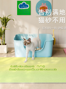 ins风渐变绿色猫砂盆垫防漏耐磨耐抓不伤爪大号宠物地垫丝圈垫子