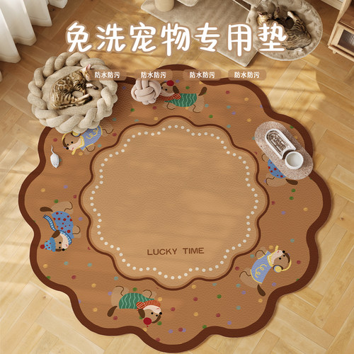 复古圆形宠物地垫防水防尿耐咬狗狗猫咪餐垫狗垫子可擦洗pvc地毯