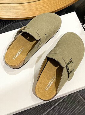 ZRMZ春秋圆头包头半托大码-40复古软木厚底女士勃肯鞋外穿一脚蹬