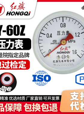 厂家直销 红旗牌仪表 压力表 Y-60Z 2.5级 0-1mpa 轴向不带边