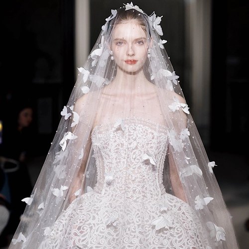 蝴蝶珍珠森系主婚纱盖头爆款推荐