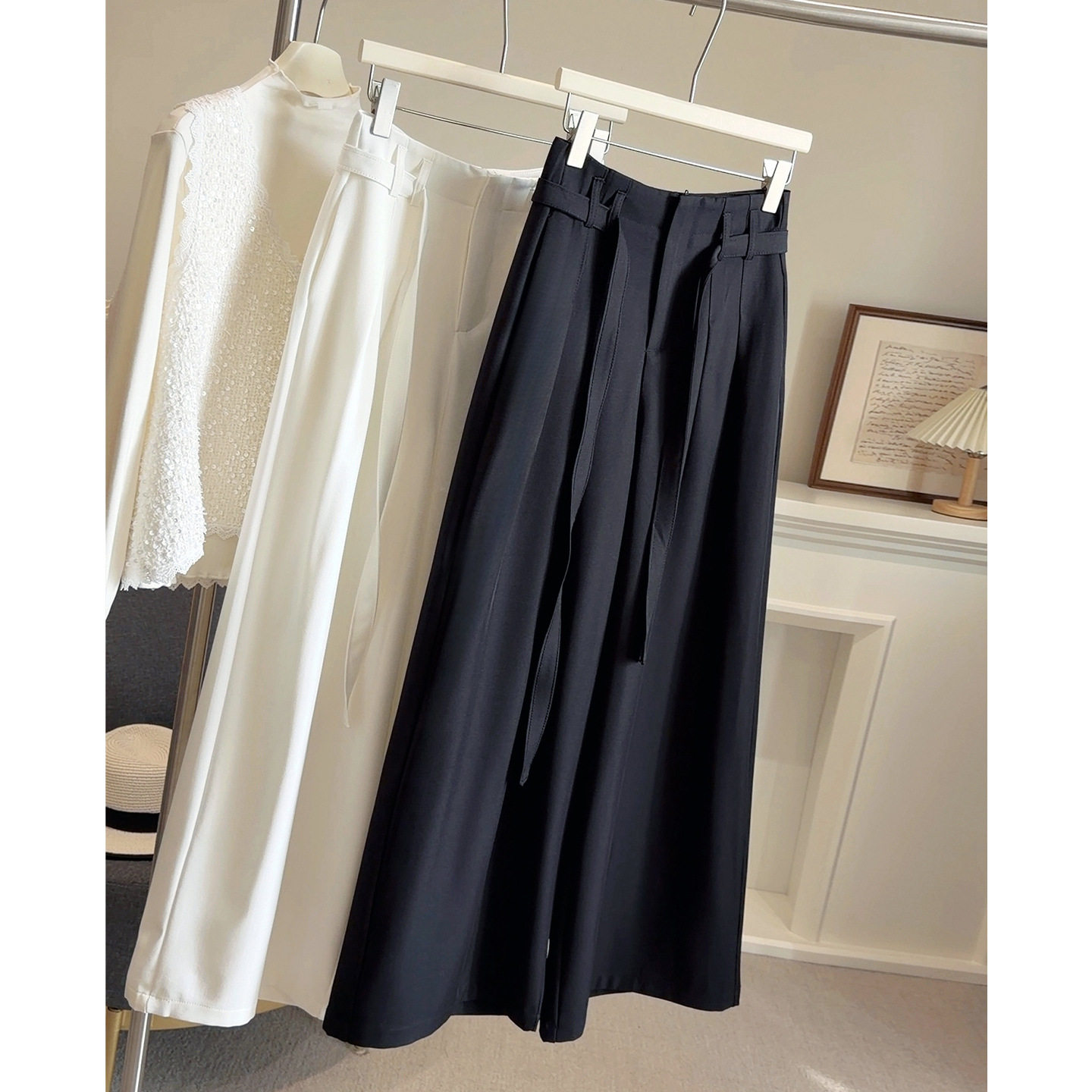 韩版高腰气质系带西装阔腿裤女春秋新款宽松直筒显瘦百搭休闲长裤