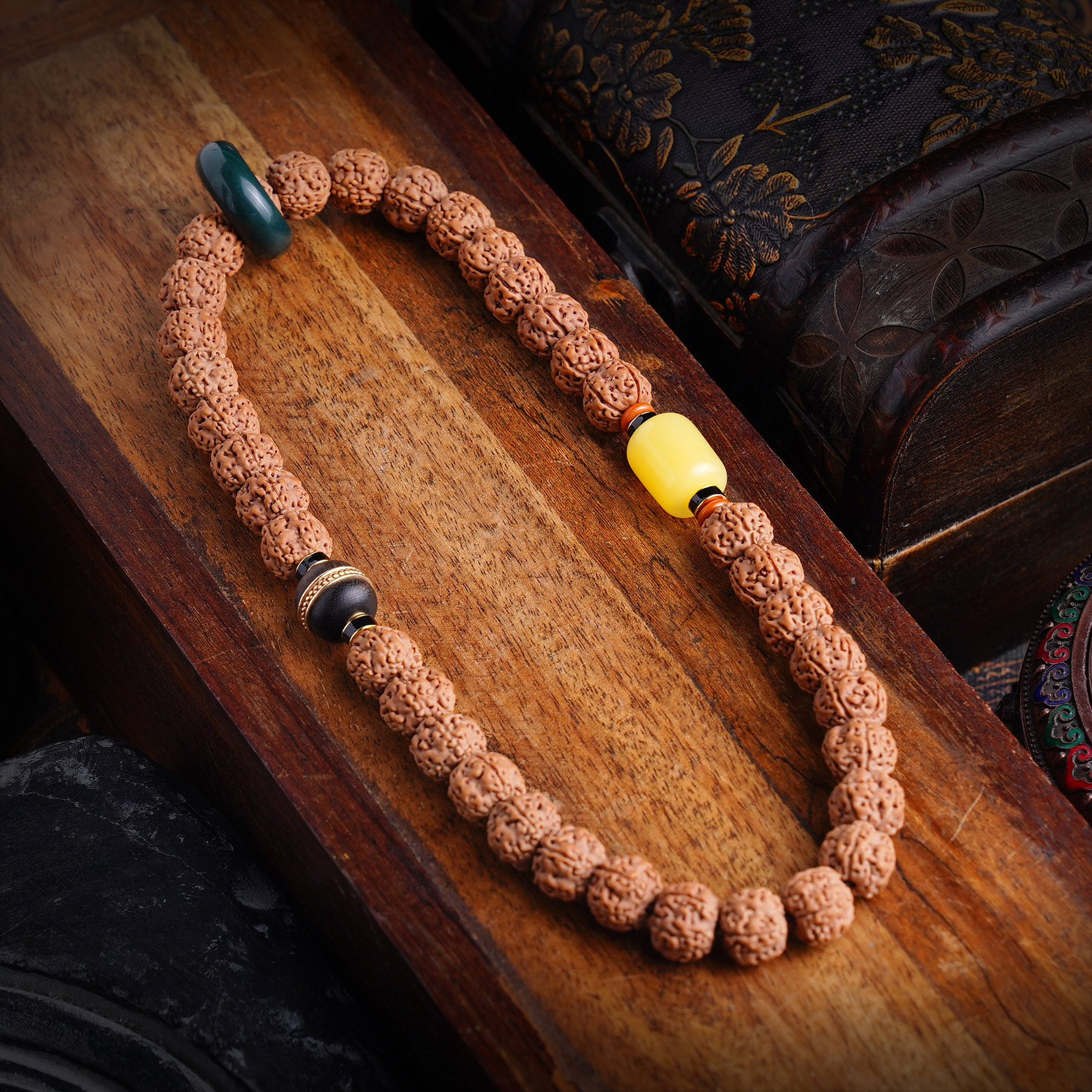 原生态小金刚菩提手串树王原籽五瓣爆肉佛珠手持蜜蜡配饰男女文玩