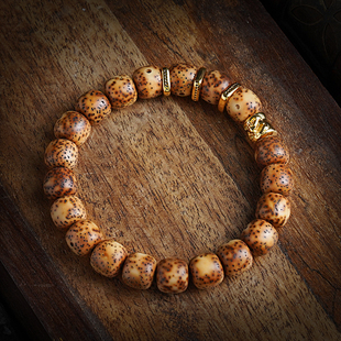 海南星月菩提手串虎皮从陈籽20年老料文玩鎏金配饰盘玩佛珠手链