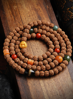 老树王小金刚菩提子手串原籽108颗一代盘龙纹佛念珠项链文玩手持