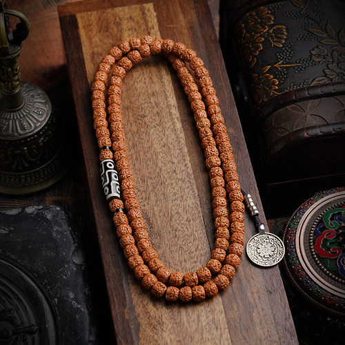 尼泊尔盘龙纹金刚108颗挂脖佛珠