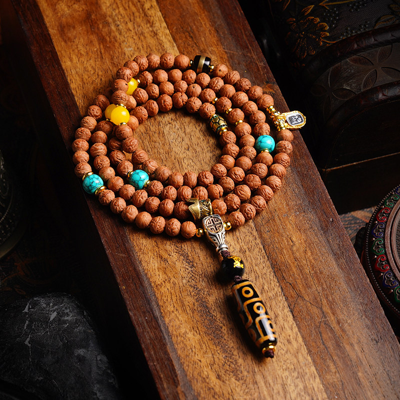 草凤眼菩提子手串原籽配饰九眼西藏式天珠本命生肖守护文玩项链