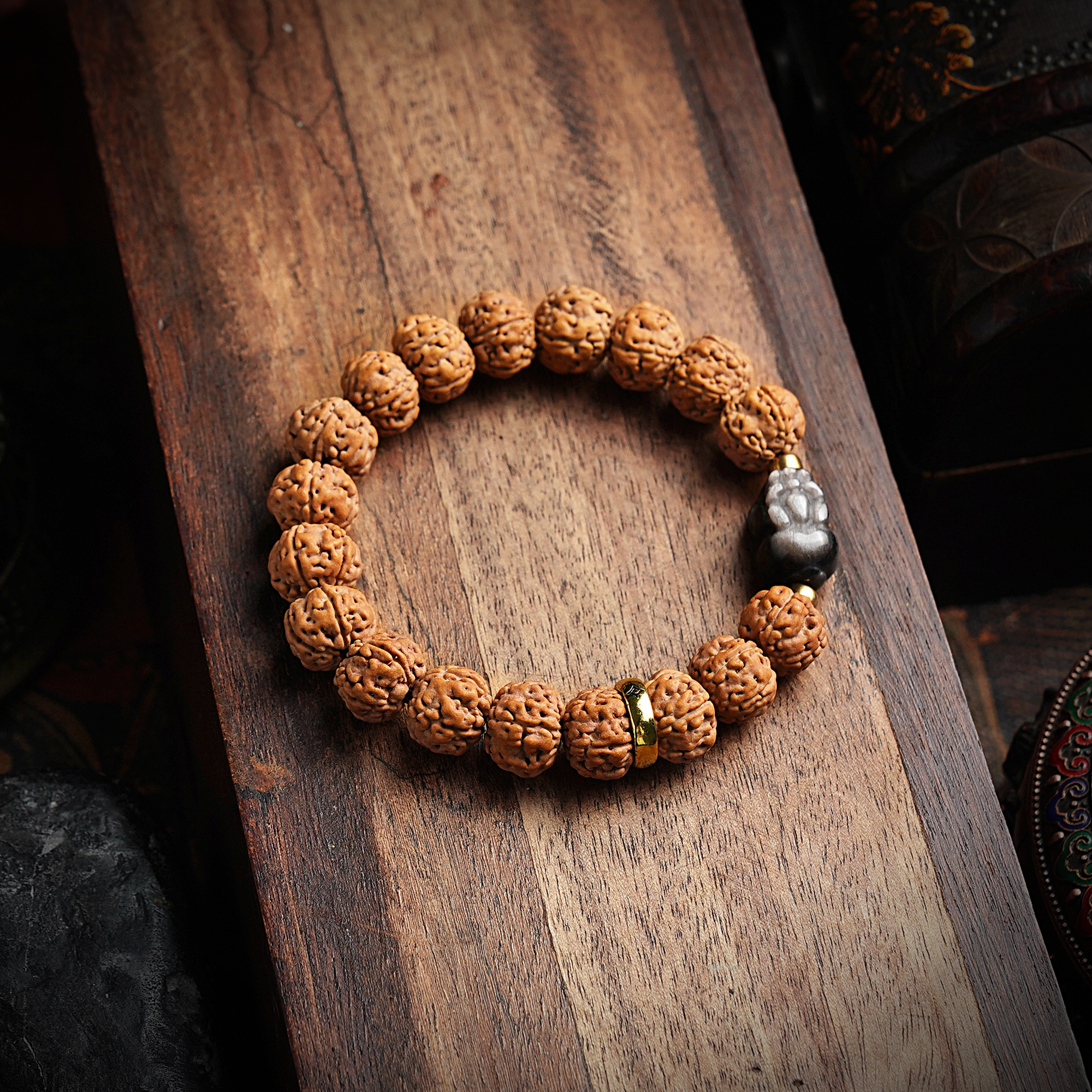 老树王小金刚菩提子手串单圈原籽龙纹佛念珠文玩貔貅配饰男女手链