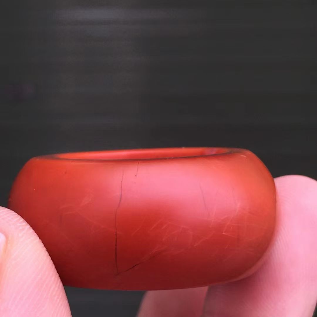 南红玛瑙满肉满色满红冰飘满z肉柿子红男女款指环戒指素圈尾戒