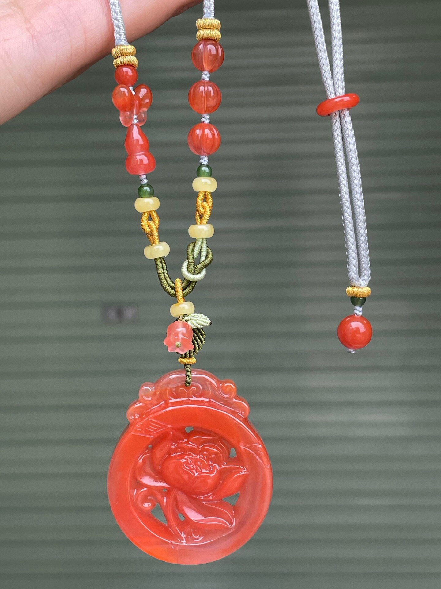 南红手工编织diy项链编织搭配蜜蜡葫芦蝴蝶南瓜珠配饰吊坠珠链