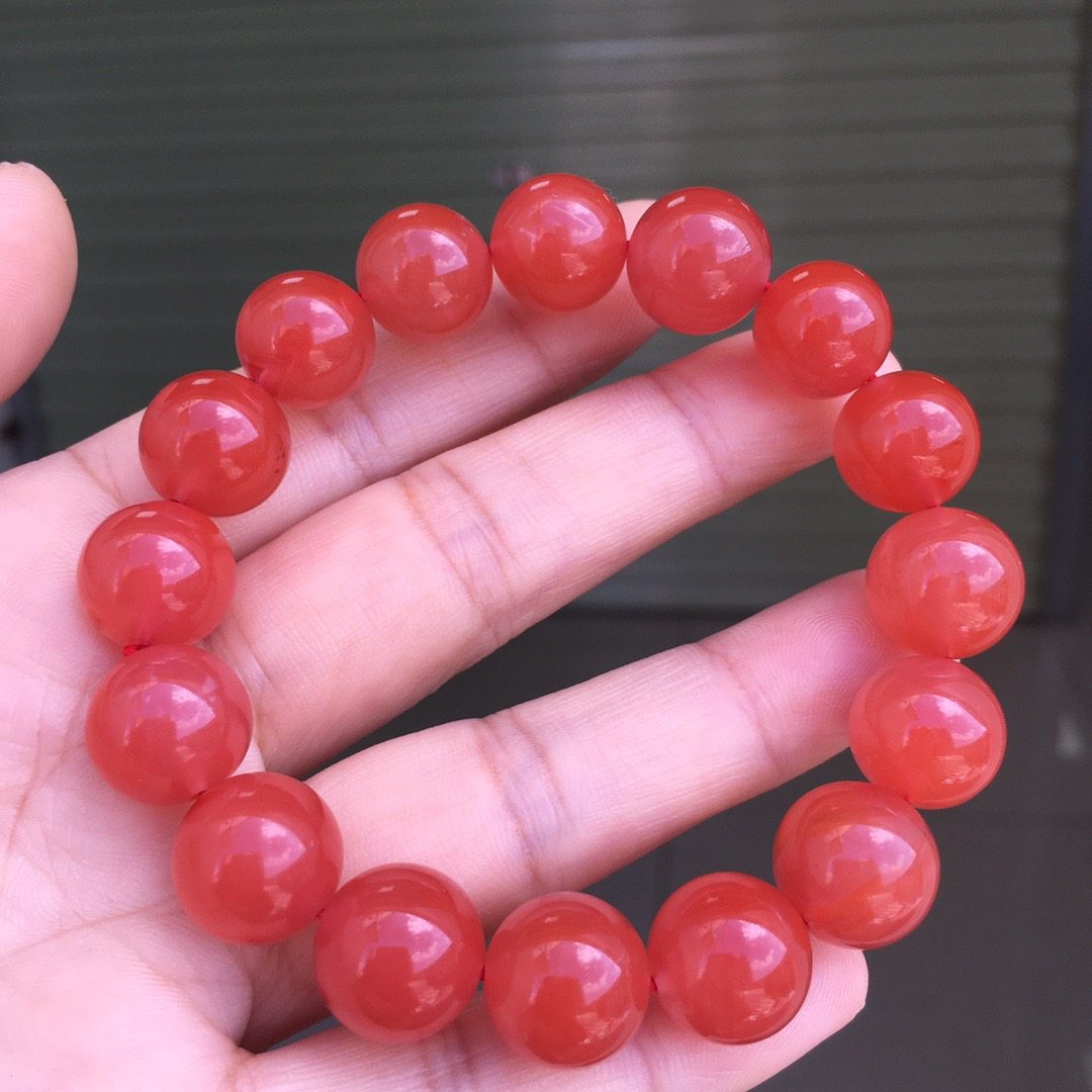 南红玛瑙手串手链瓦西料柿子红佛珠满色满肉雕刻龙龟手串