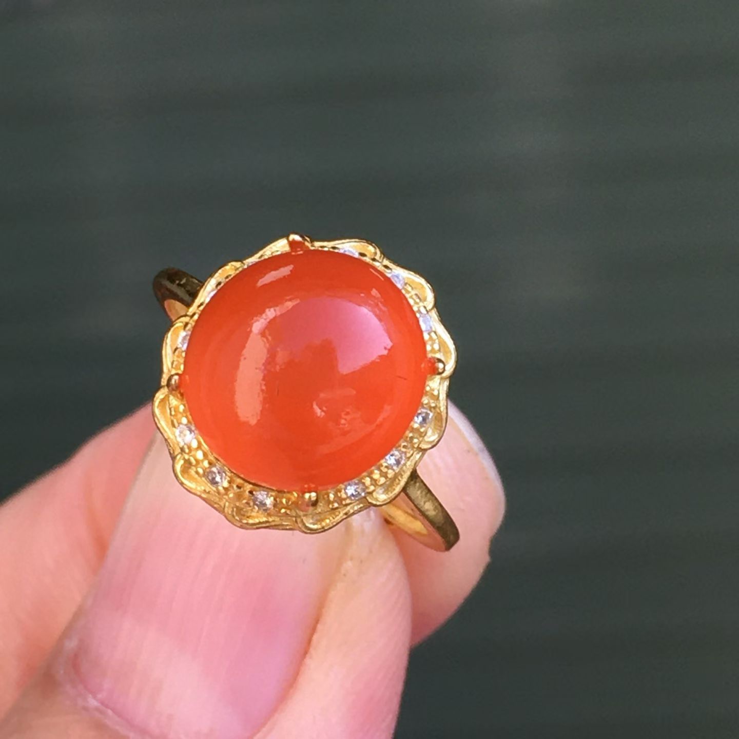 南红玛瑙戒指18k金镶嵌满色满肉保山冰红