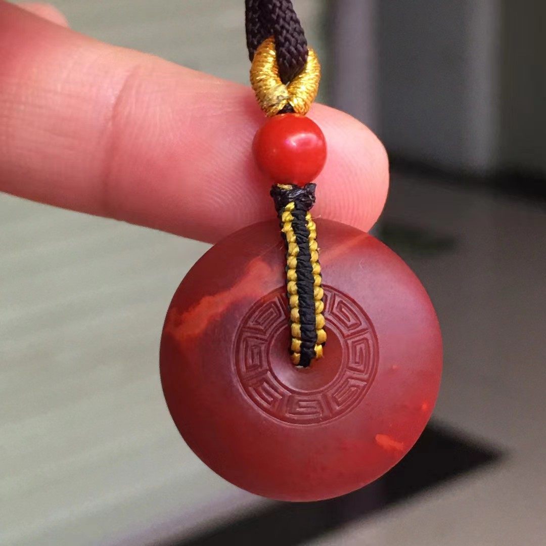 南红玛瑙吊坠戒指套装18k金镶嵌吊坠戒指