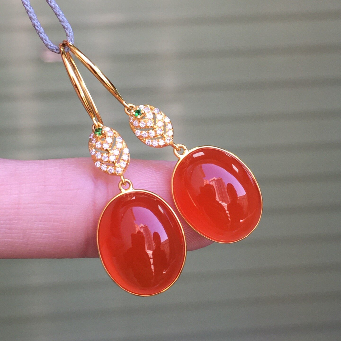 南红玛瑙吊坠柿子红吊坠18k金镶嵌吊坠