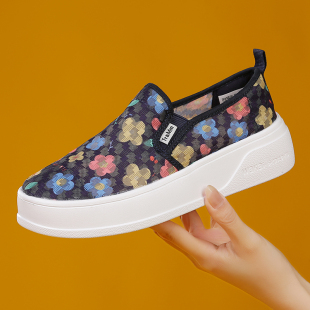 Tt&Mm/汤姆斯女鞋网面夏季新款蕾丝透气布鞋女一脚蹬厚底休闲板鞋