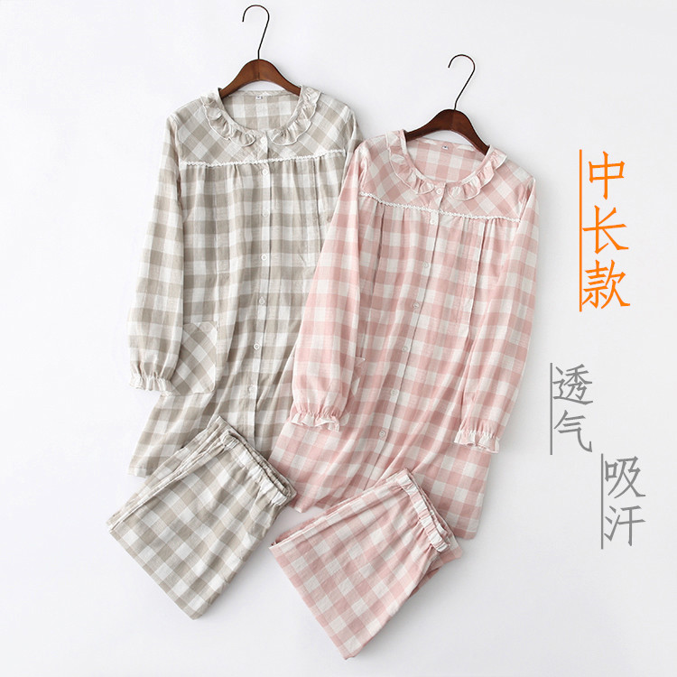 哺乳装日系格子夏季纯棉衣裙