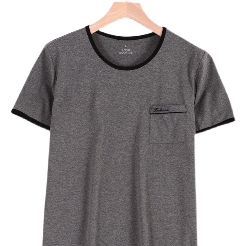 봄과 여름 아이스 실크 코튼 남성 탑 싱글 반팔 티셔츠 루즈 모달 솔리드 컬러 대형 홈웨어 얇은 섹션