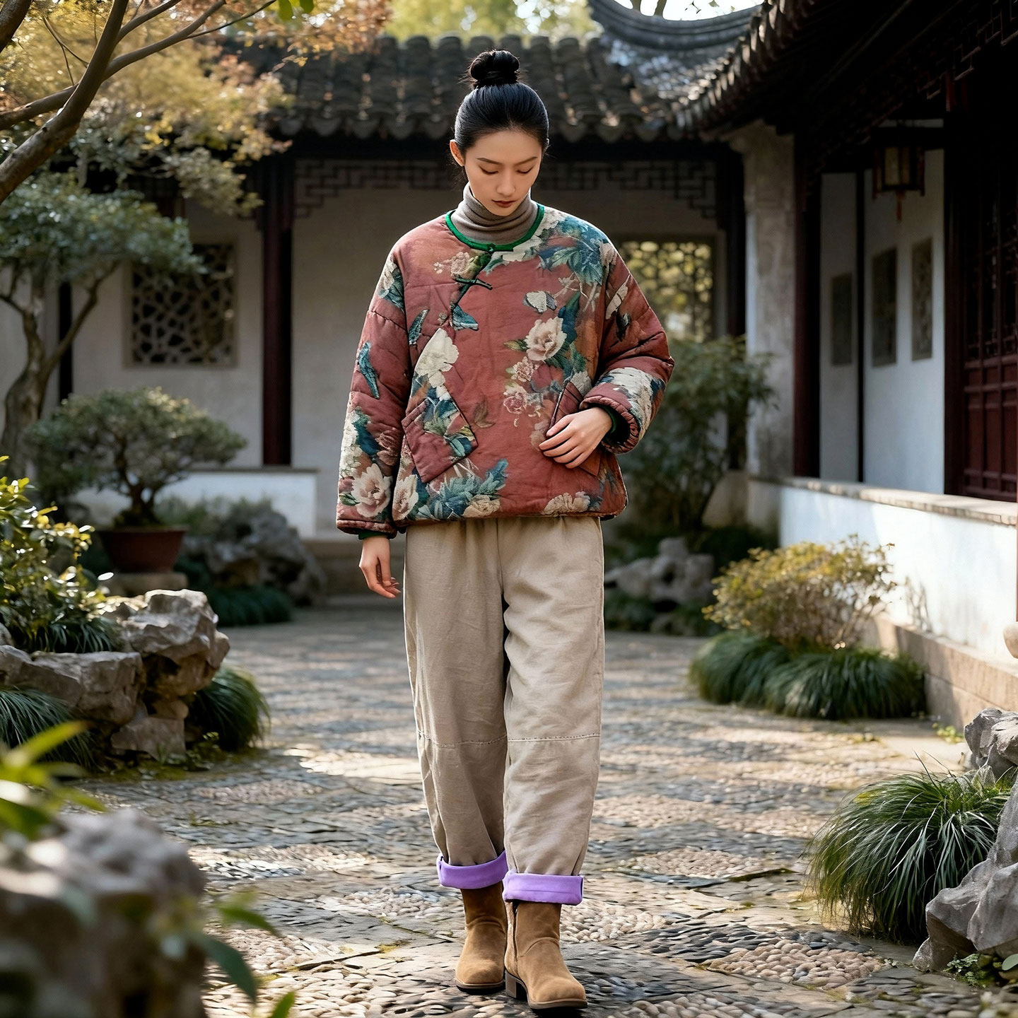 文艺复古印花棉服女新中式斜襟盘扣宽松大码圆领苎麻套头棉袄外套,女装/女士精品,棉衣/棉服,淘宝优惠券,粉丝福利购,淘宝优惠卷