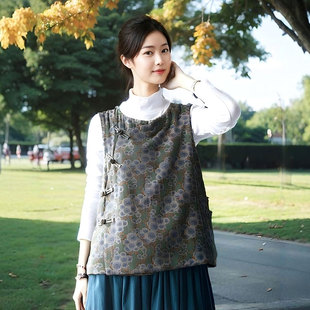 马甲女款2025新款春秋中国风复古盘扣宽松大码国风新中式外穿背心