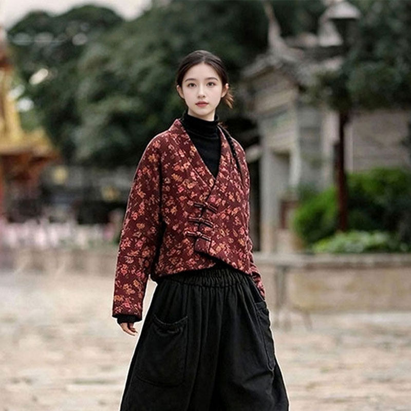 新中式棉袄女年轻款宽松短款复古盘扣加绒保暖棉麻小碎花棉服外套,女装/女士精品,棉衣/棉服,淘宝优惠券,粉丝福利购,淘宝优惠卷