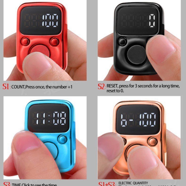 3203#USB充电带时间戒指计数器指环点数器客流航空钓鱼计数数显