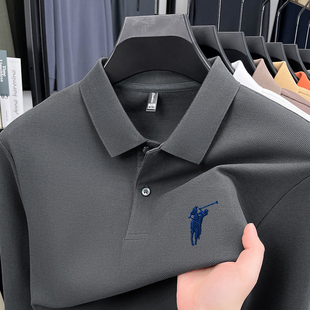 保罗正品100%纯棉春秋新款长袖T恤男pool衫翻领马标刺绣休闲上衣