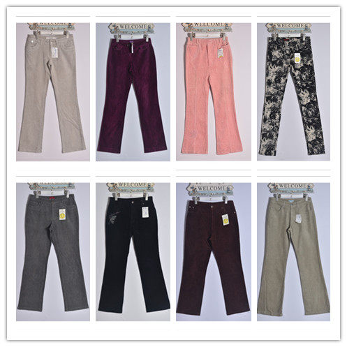 古着Vintage原单森女灯芯绒纯棉弹力糖果中高腰休闲款喇叭裤DX8弹