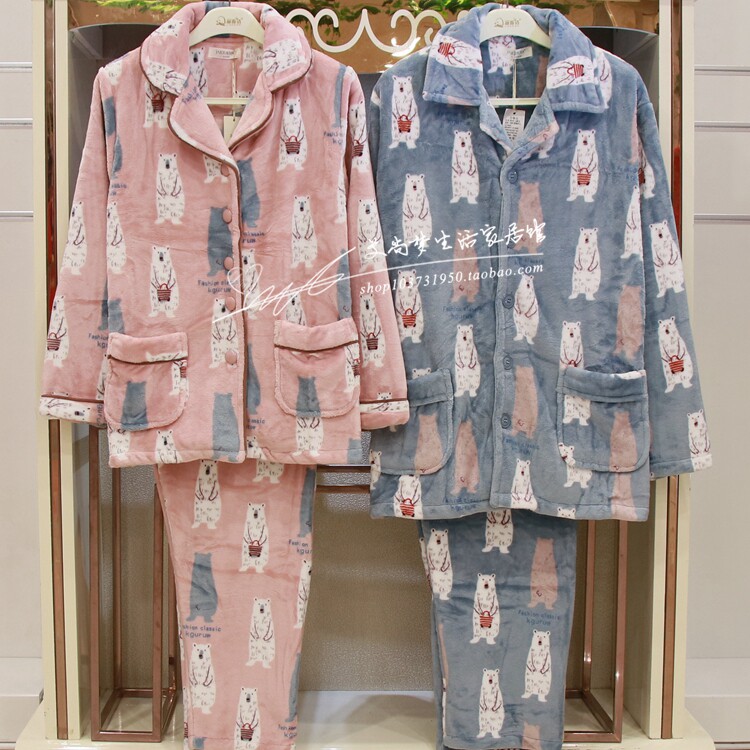 佳洁儿2018冬季新款家居服情侣卡通休闲珊瑚绒套头长袖男女睡衣套