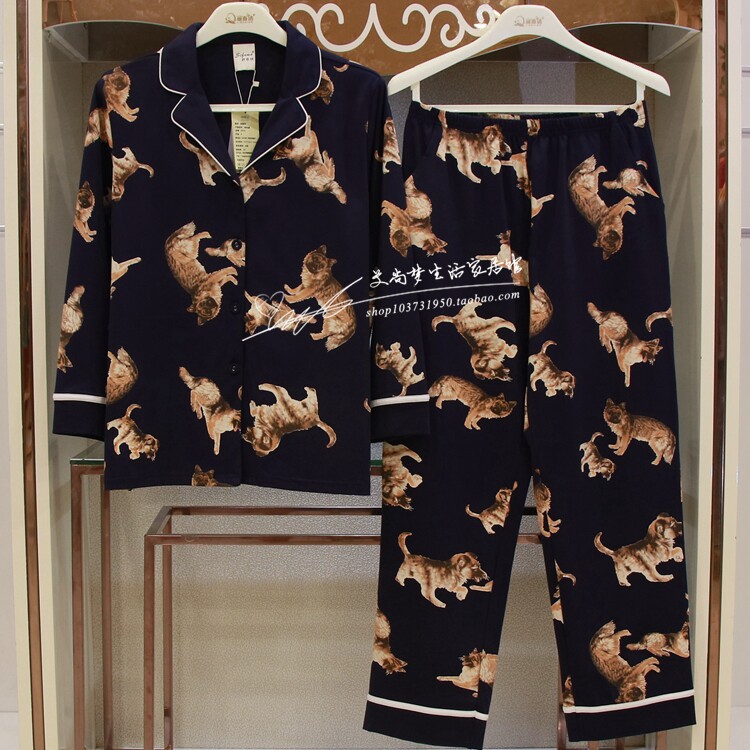 斯服玛2018秋季新款家居服女士可爱纯棉时尚休闲宽松睡衣套装