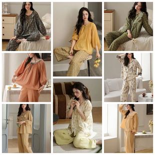 乌拉拉公主2025女新款春秋梭织纯棉睡衣开衫时尚甜美巴厘纱家居服