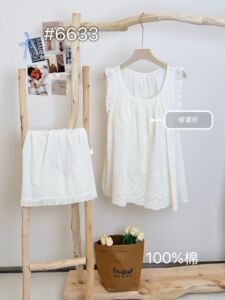 BJYJ贝简睡衣女款夏带胸垫短飞袖短裤少女纯棉纯色家居服韩版套装