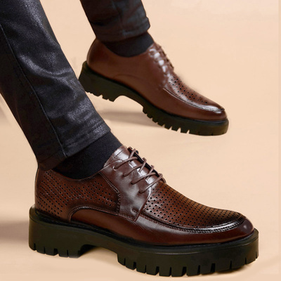 皮鞋男夏季透气真皮韩版凉鞋镂空